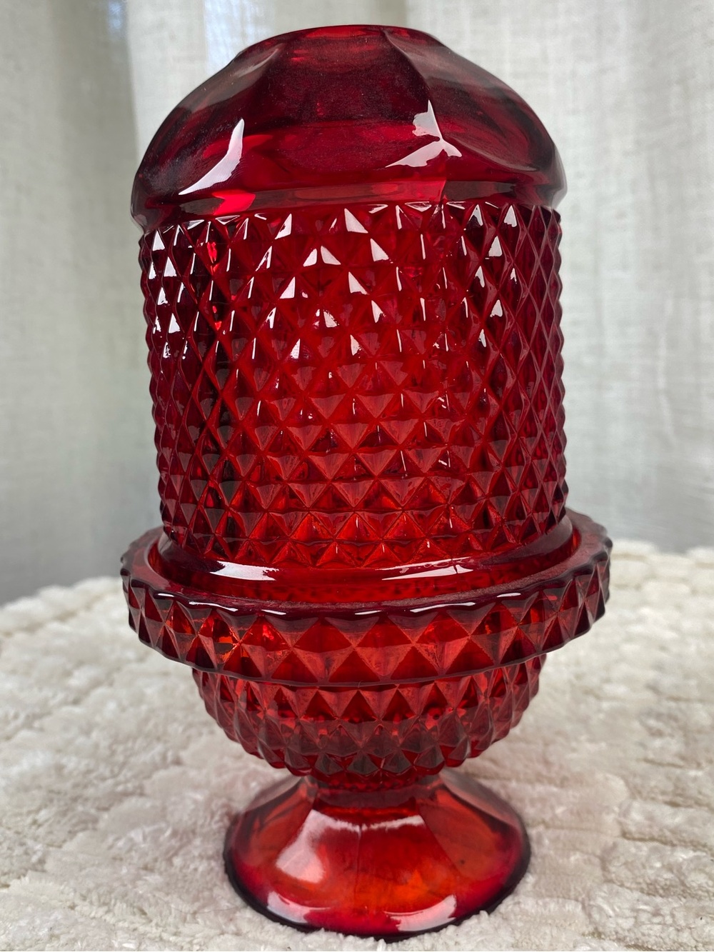 Viking Glass Vintage Ruby Red Diamond Point Fairy Lamp 6.5” Christmas Decor Gift
